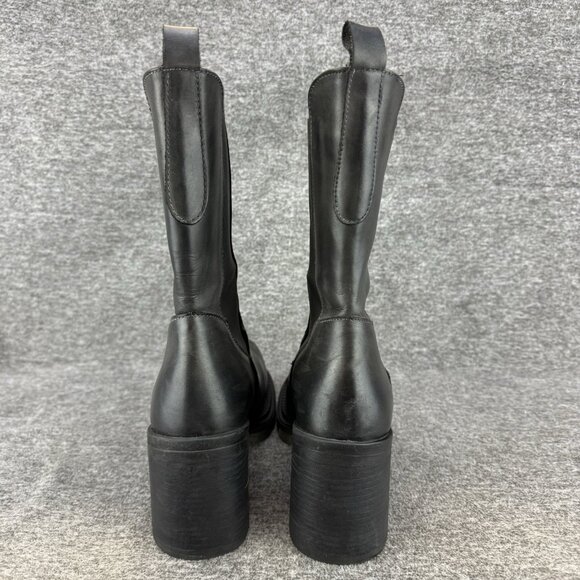 ✅Emanuele Crasto Boots Women's 39/8.5 Chunky Heel Mid Calf Grey Pull On Leather - Picture 9 of 11